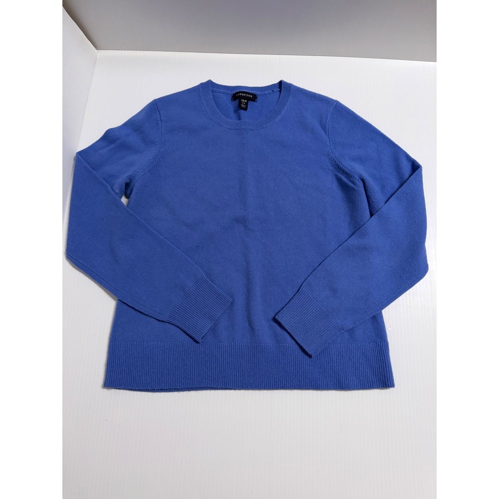 Lands End Cashmere Crewneck Sweater Blue Long Sleeve Knit Womens XS 2-4